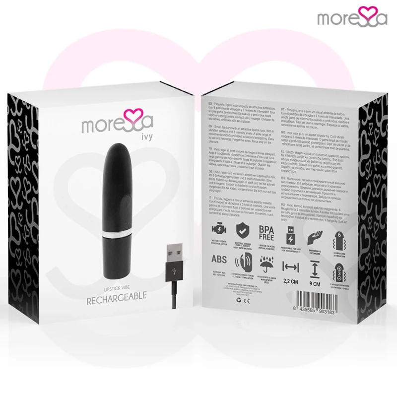 Moressa Ivy Compact Rechargeable Silicone Vibrator Black 90x22mm