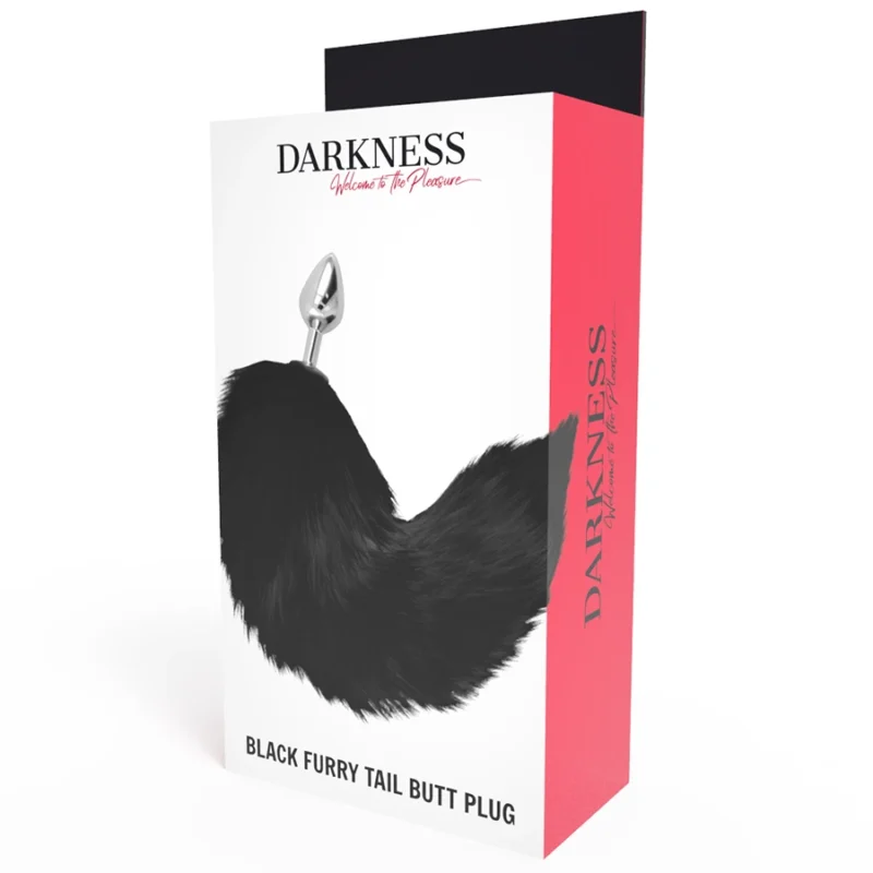 Darkness Silver Intimate Plug 8 cm su juodo dirbtinio kailio uodega