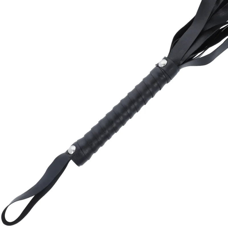 Darkness Black Bondage whip 51 cm - Elegantiškas dirbtinės odos aksesuaras