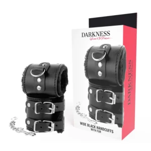 Darkness Adjustable Black Leather Handcuffs with Soft Lining