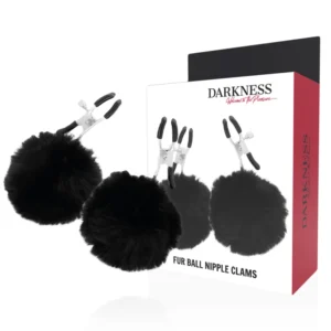 Darkness Adjustable Nipple Clamp Set with Decorative Pom Poms Black