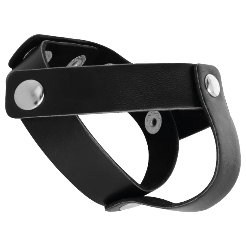 Darkness Adjustable Leather Dual Support Ring - Black & Silver, Universal Size