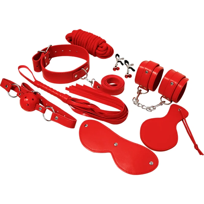 EXPERIENCE Red Series Advanced Bondage rinkinys – 8 dalių sintetinės odos rinkinys