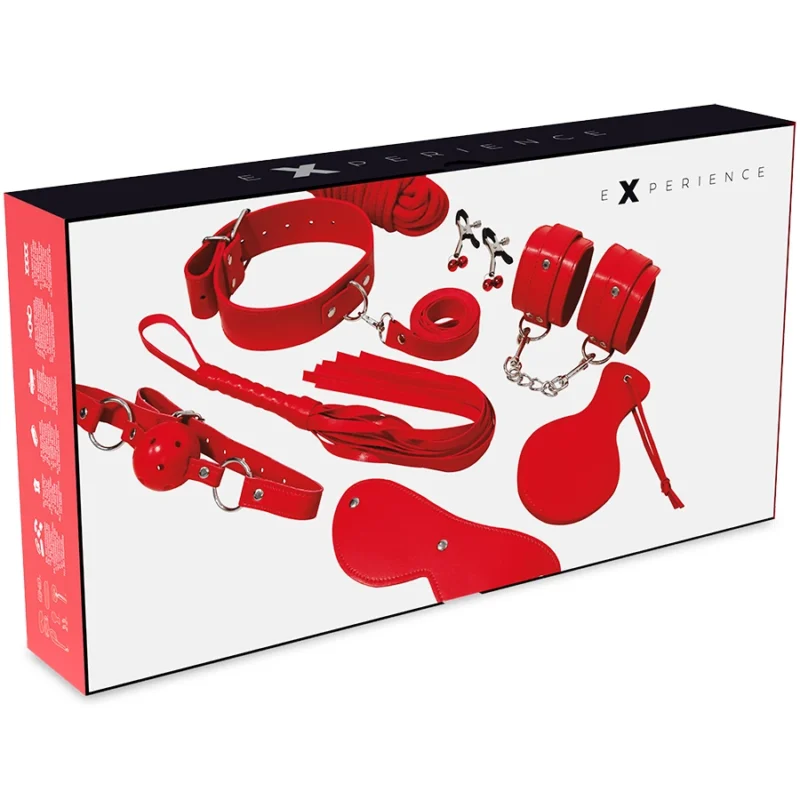 EXPERIENCE Red Series Advanced Bondage rinkinys – 8 dalių sintetinės odos rinkinys