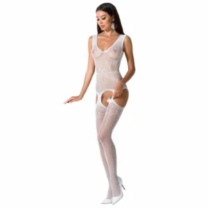 Passion BS062 White Fishnet Bodystocking One Size - Embroidered Lingerie