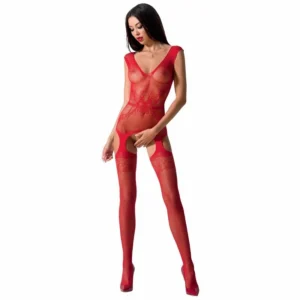 Passion BS062 Red Fishnet Bodysuit with Embroidered Detailing One Size