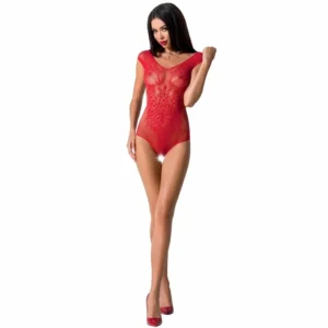 PASSION BS064 Red Bodystocking One Size – nėrinių ir tinklelio dizainas