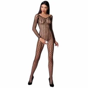 Passion BS068 Bodystocking Black One Size - Fishnet & Lace Design