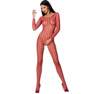 Passion BS068 Red Lace Fishnet Bodystocking One Size - Elegant Design