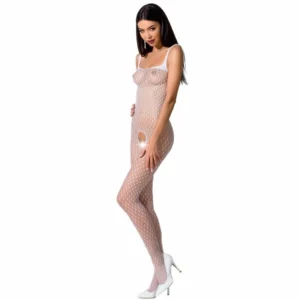Passion BS071 Bodystocking White One Size – elegantiškas nėrinių tinklelio dizainas