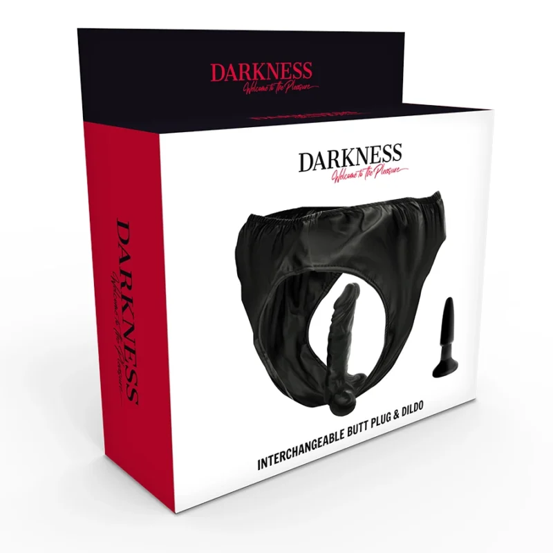 „Darkness“ intymus rinkinys – PU odinės kelnaitės su keičiamais priedais, vieno dydžio