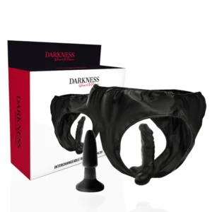 Darkness Intimate Set - PU Leather Panties with Interchangeable Attachments, One Size