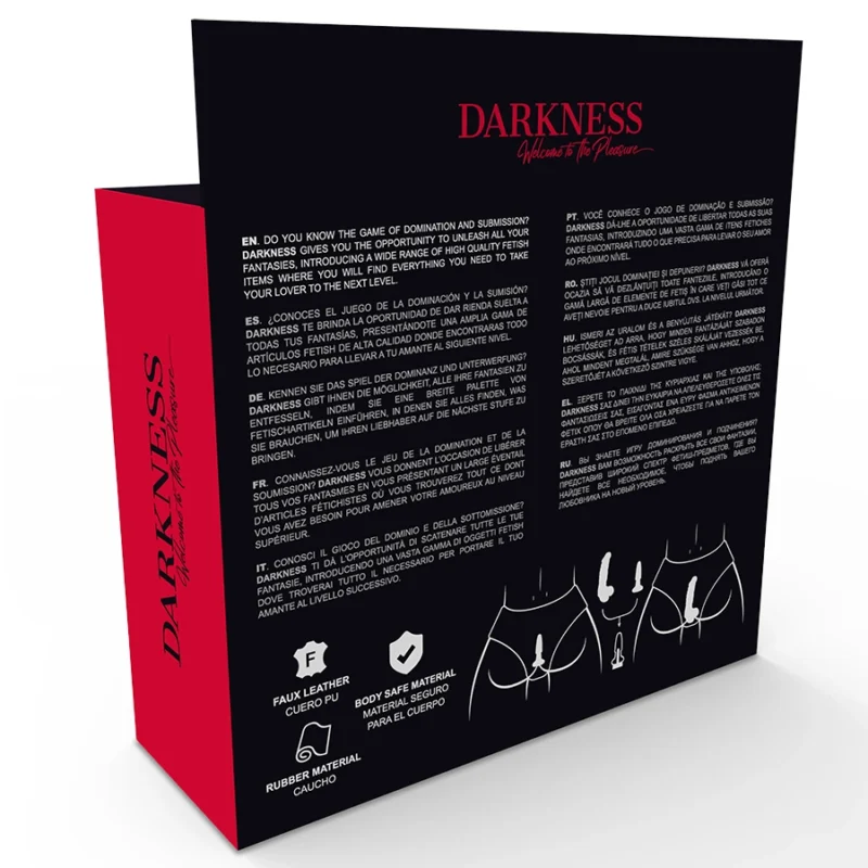 „Darkness“ intymus rinkinys – PU odinės kelnaitės su keičiamais priedais, vieno dydžio