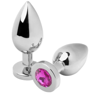 Metal Hard Steel Intimate Plug with Pink Crystal Accent Small 5.7cm