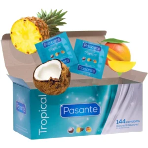 Pasante Tropical Flavours Condoms 144-Pack - Mango, Pineapple, Coconut