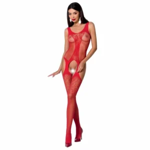 Passion BS072 Bodystocking Red Lace Design One Size