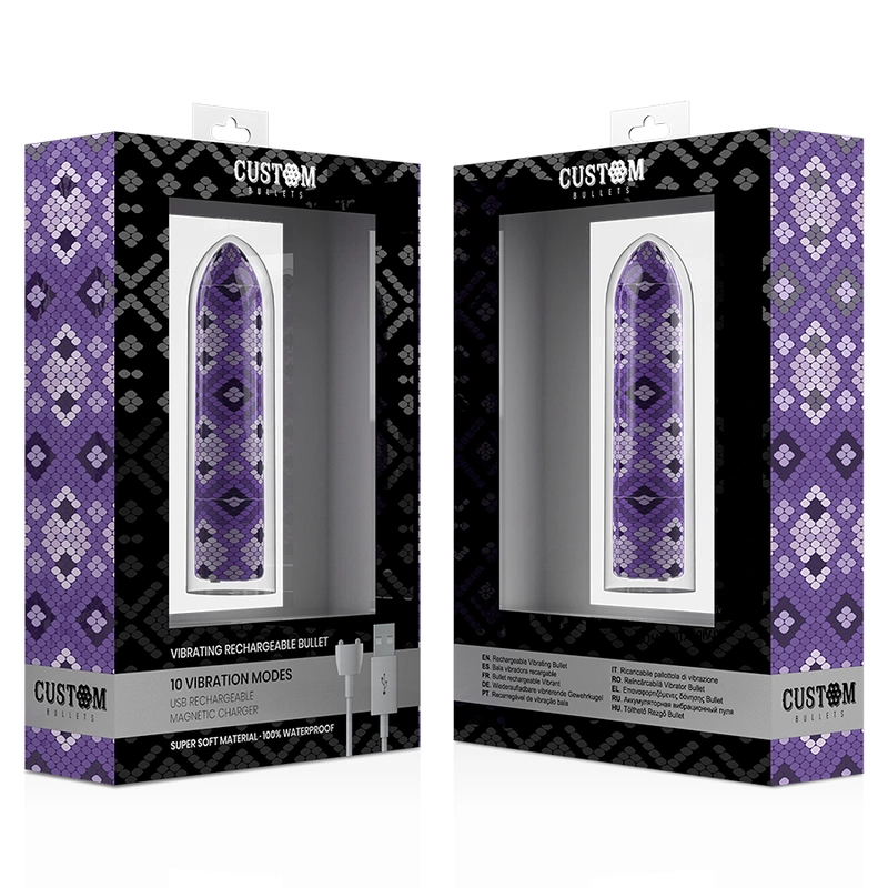 Custom Bullets Snake Magnetic Rechargeable Mini Massager Purple 6.25cm