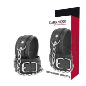 Darkness Adjustable Black Leather Handcuffs - Textured PU, Secure Buckle
