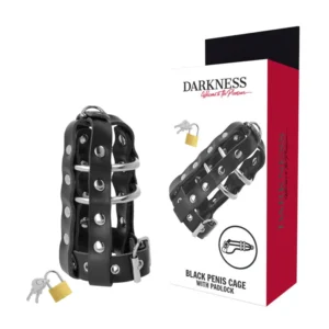 Darkness Vegan Leather Secure Chastity Cage with Adjustable Rings 12.5cm