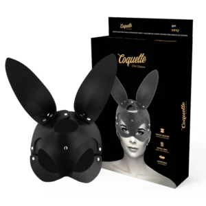 Coquette Chic Desire Vegan Leather Mask with Bunny Ears - Black, Adjustable Fit