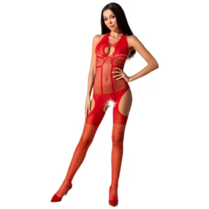 Passion BS079 Bodystocking Red One Size - Elegant Lace Mesh Design