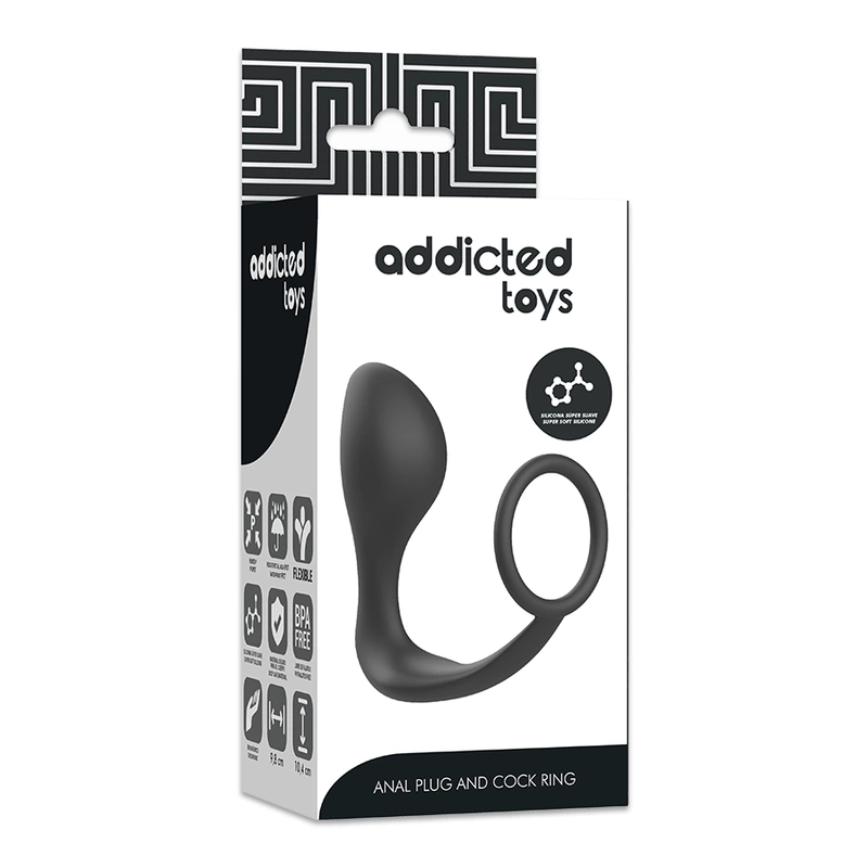 Addicted Toys Silikoninis intymus kištukas su juodu lanksčiu atraminiu žiedu