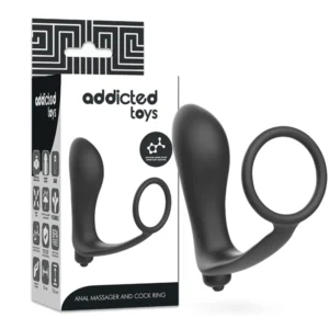 Addicted Toys Vibrating Anal Plug & Stimulation Ring Silicone Black 15cm