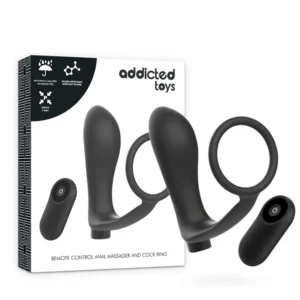 Addicted Toys Black Rechargeable Anal Plug & Ring Set with Remote Control