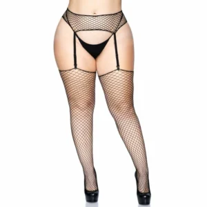 Leg Avenue Plus Size Fishnet Garter Belt & Stocking Set - Black Lingerie