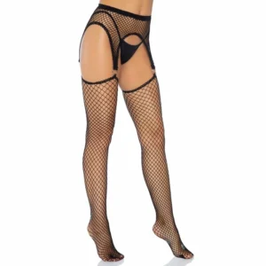 Leg Avenue Industrial Net Stockings with O-Ring Garter Belt, One Size