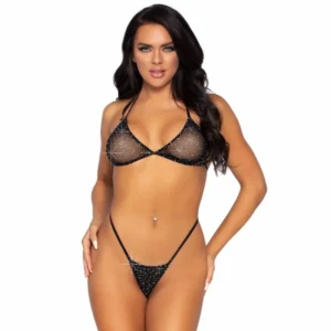 Leg Avenue Fishnet Bikini Set with Rhinestone Accents One Size