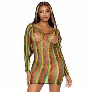 Leg Avenue Rasta Net Mini Dress One Size - Vibrant Long Sleeve Design