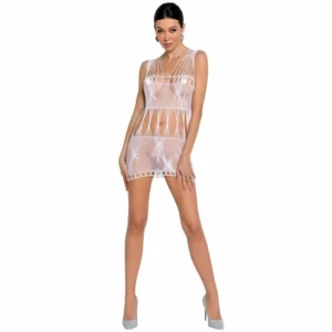 Passion BS090 White Mesh Bodystocking Mini Dress One Size