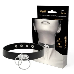 Coquette Chic Desire Vegan Leather Choker Double Ring Black 400mm