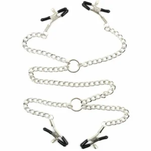 OHMAMA Fetish Adjustable Metal Nipple Clamp Set with Chains, 4-Piece