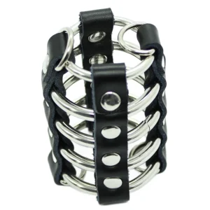 OHMAMA FETISH - Adjustable Metal Ring & Leather Strap Restraint Cage