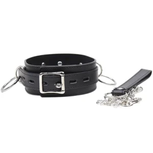 OHMAMA Submission Adjustable Collar with Triple Metal Rings, Black
