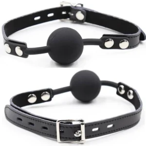 Ohmama Silicone Ball Gag with Adjustable Leather Strap & Padlock, 4cm