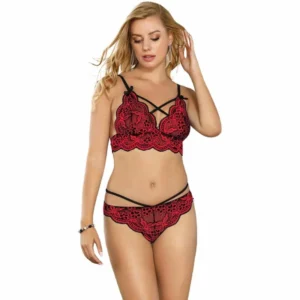 Subblime Two-Piece Lace Lingerie Set L/XL - Red & Black, Adjustable Fit