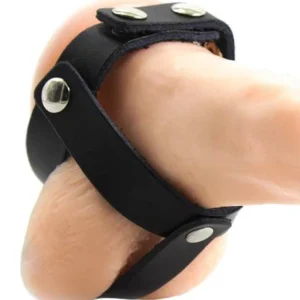 OHMAMA Leather Ball Cage - Adjustable Stainless Steel Ring, Black