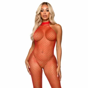 Leg Avenue Bodystocking Racer Neck Industrial Net Red One Size