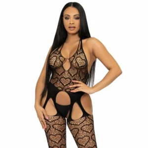 Leg Avenue Net Bodystocking with Straps, Black, One Size - Seamless Design