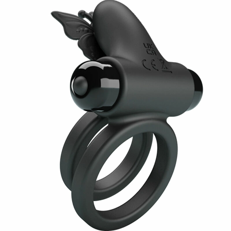 Pretty Love Double Vibrating Silicone Ring Black - Dual Motor System