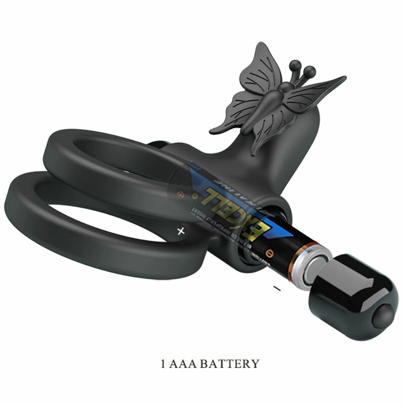 Pretty Love Double Vibrating Silicone Ring Black - Dual Motor System