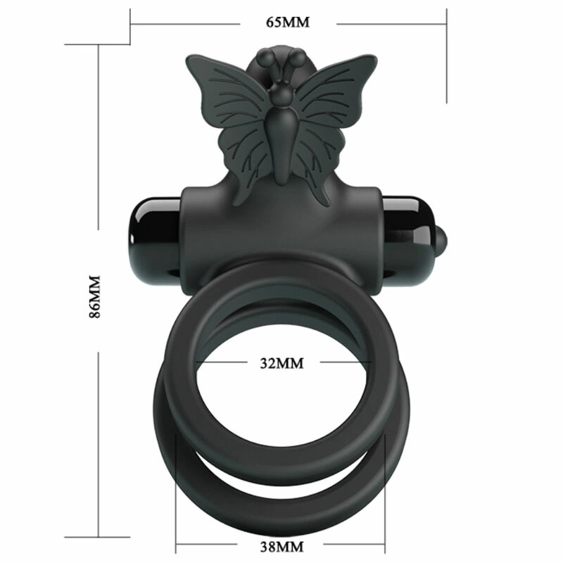 Pretty Love Double Vibrating Silicone Ring Black - Dual Motor System