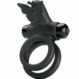 Pretty Love Double Vibrating Silicone Ring Black - Dual Motor System