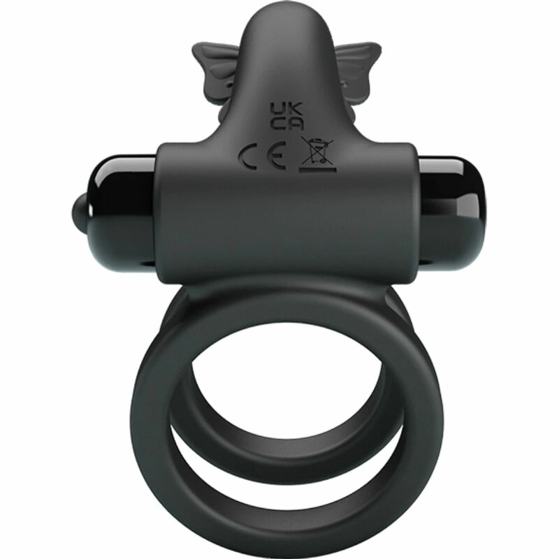 Pretty Love Double Vibrating Silicone Ring Black - Dual Motor System