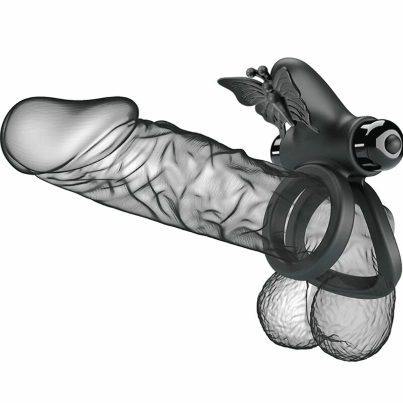 Pretty Love Double Vibrating Silicone Ring Black - Dual Motor System