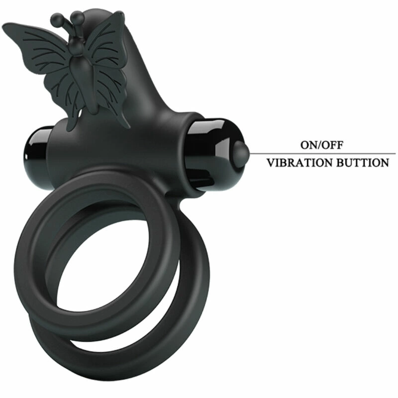 Pretty Love Double Vibrating Silicone Ring Black - Dual Motor System