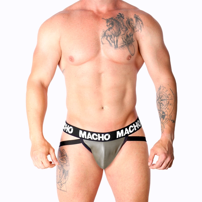Macho MX27GR Intimate Jockstrap Grey Beige XL - Leather-Look Finish